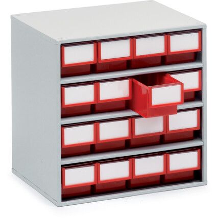 Storage Cabinets, Polypropylene, Grey/Red, 400x300x395mm, 16 Drawers