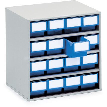Storage Cabinets, Polypropylene, Grey/Blue, 400x300x395mm, 16 Drawers