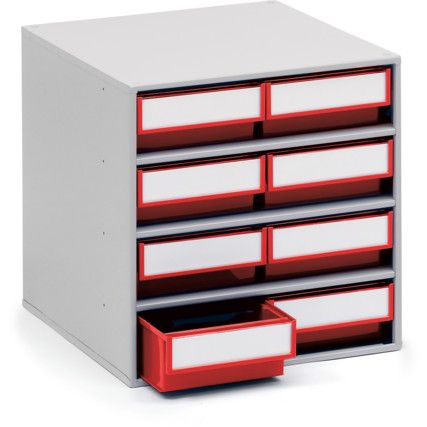 Storage Cabinets, Polypropylene, Grey/Red, 400x400x395mm, 8 Drawers