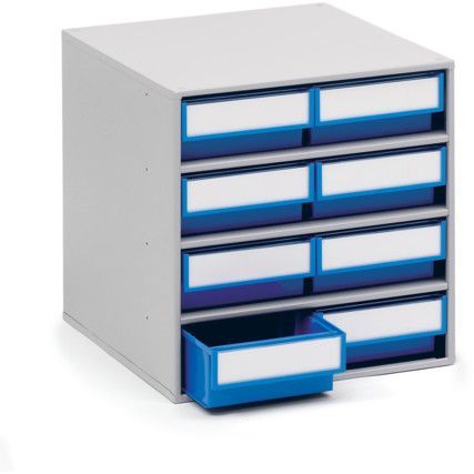 Storage Cabinets, Polypropylene, Grey/Blue, 400x400x395mm, 8 Drawers