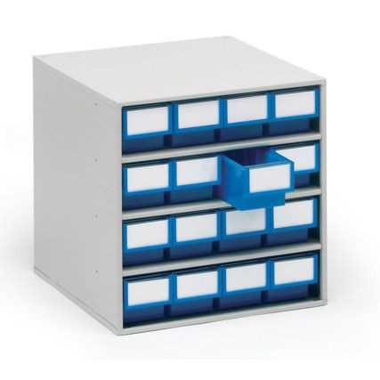 Storage Cabinets, Polypropylene, Grey/Blue, 400x400x395mm, 16 Drawers