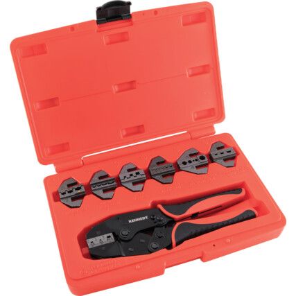 Ratchet Crimping Tool, Includes Interchangeable Jaws, Set of 8