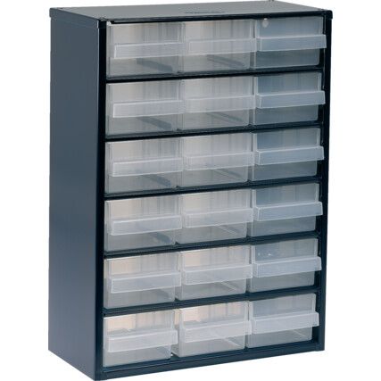 Cabinet, Steel/Polypropylene, Black, 306x150x417mm, 18 Drawers