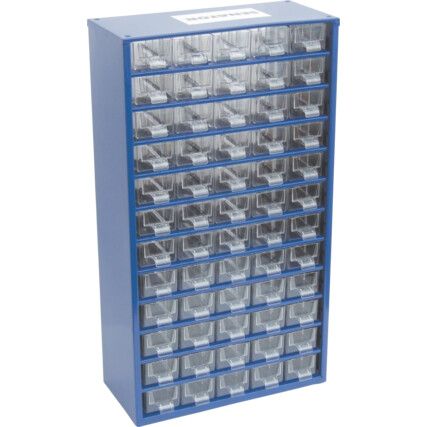 Drawer Cabinet, Steel/Polypropylene, Blue/Transparent, 306x155x551mm, 60 Drawers
