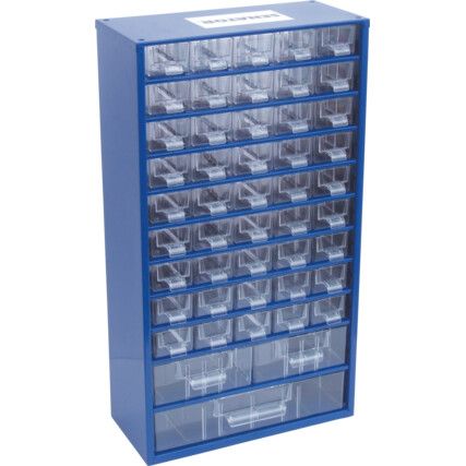 Drawer Cabinet, Steel/Polypropylene, Blue/Transparent, 306x155x551mm, 48 Drawers