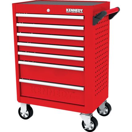 Roller Cabinet, Industrial Range, Red/Grey, Steel, 7-Drawers, 844 x 706 x 461mm, 450kg Capacity