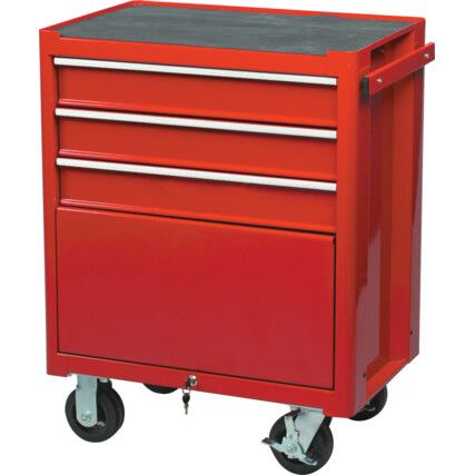 Roller Cabinet, Classic Range, Red, Steel, 3-Drawers, 890 x 690 x 460mm, 75kg Capacity