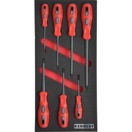 7 Piece 1000V Dual Grip VDE Screwdriver Set in 1/3 Width Foam Inlay for Tool Cabinets