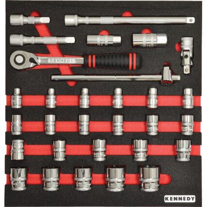 30 Piece Metric Ken-Grip 1/2in Square Drive Socket Set in 2/3 Foam Inlay for Tool Cabinets