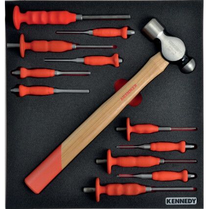 12 Piece Punch and Hammer Set in 2/3 With Foam Inlay for Tool Cabinets