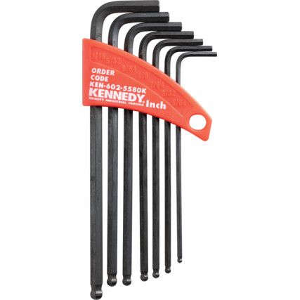 Hex Key, L-Handle, Hex Ball, Imperial, 5/64-3/16", 7-piece
