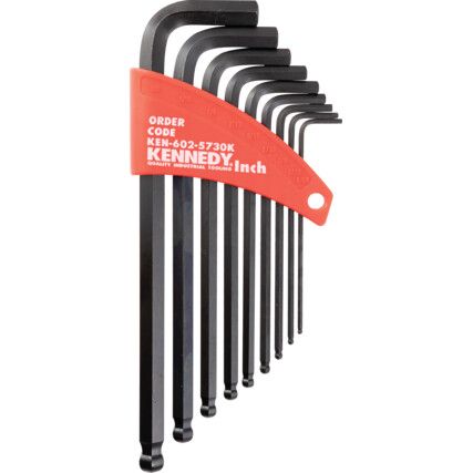 Hex Key, L-Handle, Hex Ball, Imperial, 5/64-3/8", 9-piece