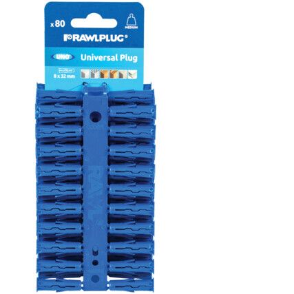 UNO Universal Blue Wall Plugs, 80 Piece Card