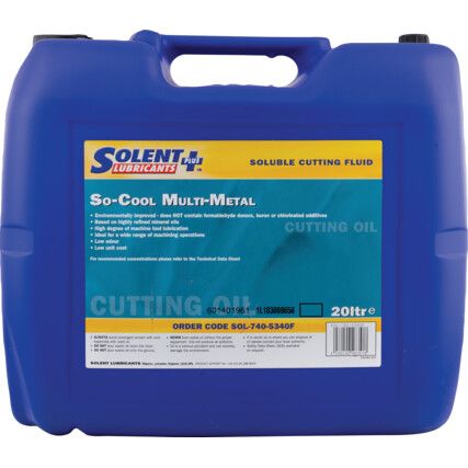 So-Cool Multi-Metal, Water Soluble Cutting Fluid, Drum, 20ltr