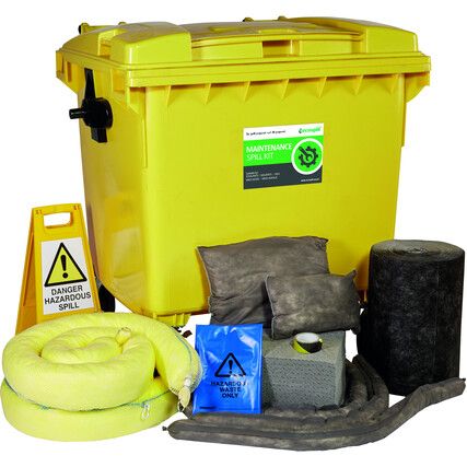 Maintenance Spill Kit, 1000L Absorbent Capacity Per Kit, Wheeled Bin