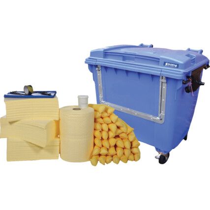 Chemical Spill Kit, 1000L Absorbent Capacity Per Kit, 133 x 126 x 104cm, Wheeled Bin