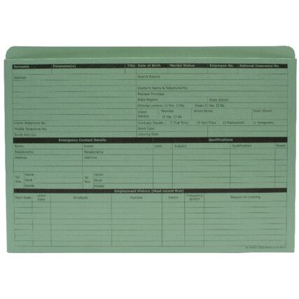 Custom Forms Personnel Wallet Green Pack of 50 PWG01