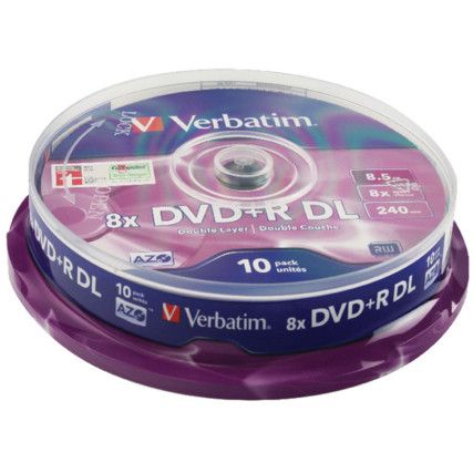 43666 DVD+R 8X Double Layer Non-Printable Printable Spindle Pack of 10