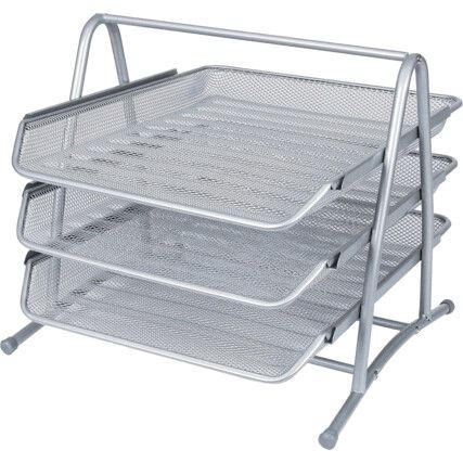 WIRE MESH 3-TIER LETTER TRAY SILVER