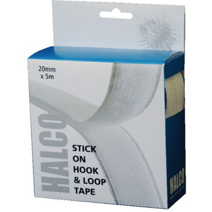 Hook and Loop Tape Roll, White, 20mm x 5m, Pack of 1