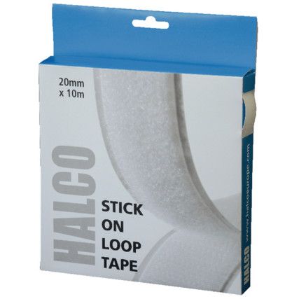 Loop Tape Roll, White, 20mm x 10m, Pack of 1