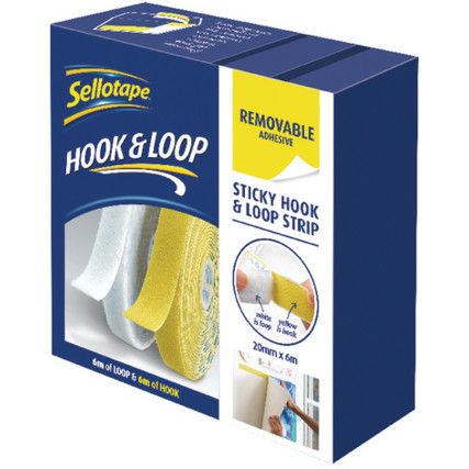 Hook and Loop Tape Roll, Yellow, 20mm x 6m, Pack of 2