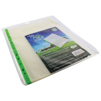 Bio Punched Pockets A4 Clear Pack of 25 15439