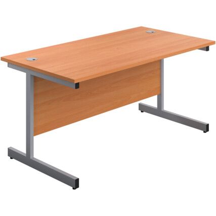Single Upright Rectangular Desk, Beech/Silver, 1200 x 800mm