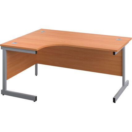 Single Upright Crescent Desk, Left Hand, Beech/Silver, H1600 x W1200mm