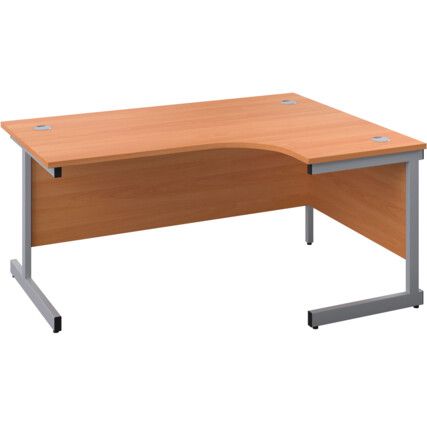 Single Upright Crescent Desk, Right Hand, Beech/Silver, H1600 x W1200mm