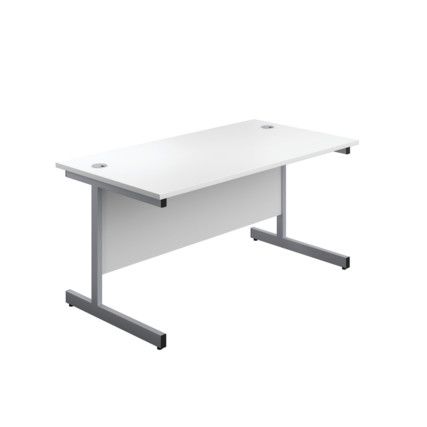 Single Upright Rectangular Desk, White/Silver, 1600 x 800mm
