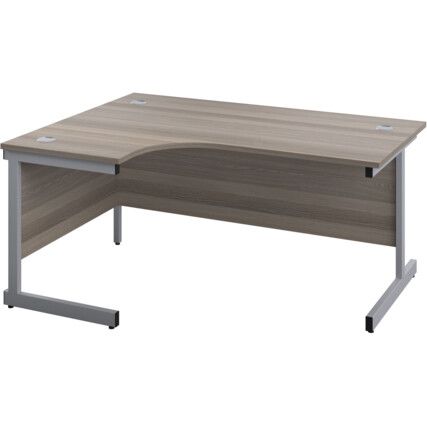 Single Upright Crescent Desk, Left Hand, Grey Oak/Silver, H1600 x W1200mm