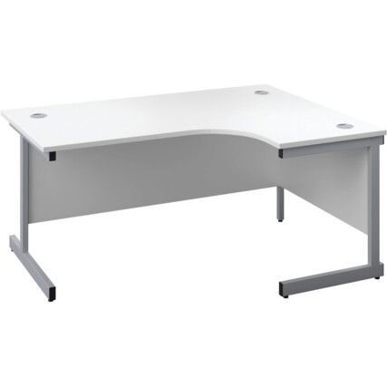 Single Upright Crescent Desk, Right Hand, Grey Oak/White, H1600 x W1200mm