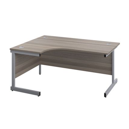 Single Upright Crescent Desk, Left Hand, Grey Oak/Silver, H1800 x W1200mm