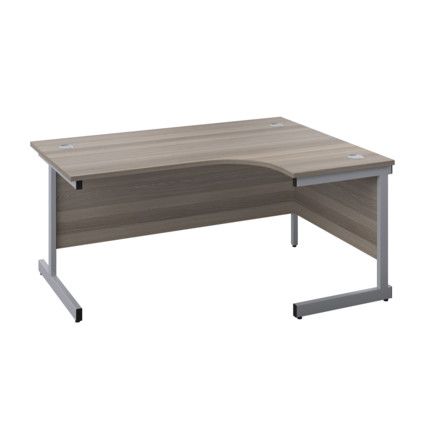 Single Upright Crescent Desk, Right Hand, Grey Oak/Silver, H1800 x W1200mm