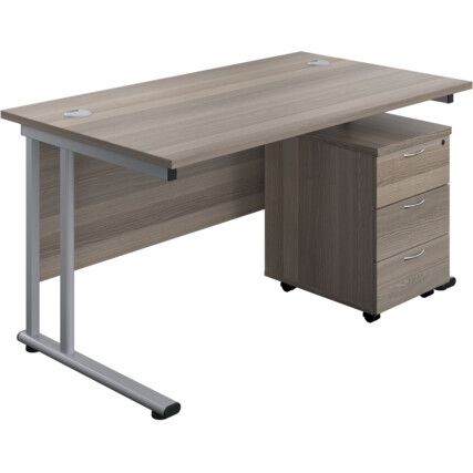 Rectangular Desk with 3 Drawer Pedestal 1200mm x 800mm Grey Oak/Silver