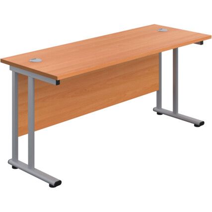 Twin Upright Cantilever Rectangular Desk, Beech/Silver, 1200 x 800mm