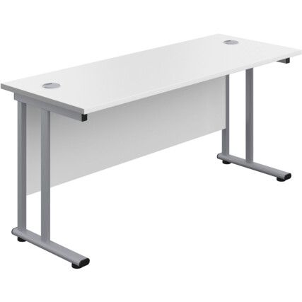 Twin Upright Cantilever Rectangular Desk, White/Silver, 1200 x 800mm