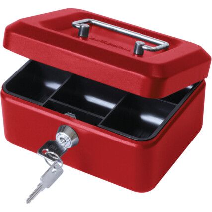 Cash Box, Keyed Lock, Red, Steel, 200 x 170 x 92mm