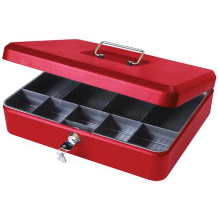 Cash Box, Keyed Lock, Red, Steel, 242 x 300 x 92mm