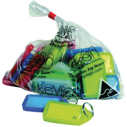 Key Tag, Plastic, Assorted, 74 x 38mm, Pack of 25