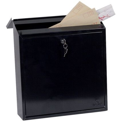Top Loading Mail Box, Black, Steel, 390 x 365 x 115mm, Weatherproof
