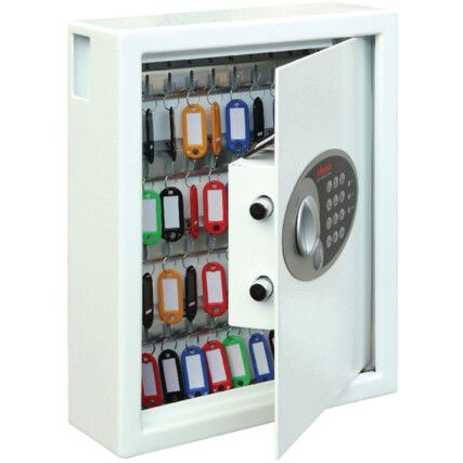 Key Cabinet, 48 Key Capacity, White, Steel, 360 x 300 x 100mm