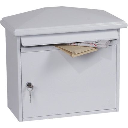 Front Loading Mail Box, White, Steel, 352 x 392 x 205mm, Weatherproof