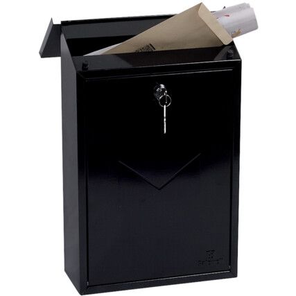 Top Loading Mail Box, Black, Steel, 390 x 270 x 115mm, Weatherproof