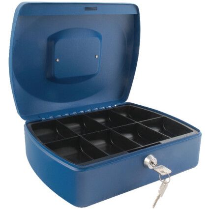 Cash Box, Keyed Lock, Blue, Metal, 245 x 180 x 90mm