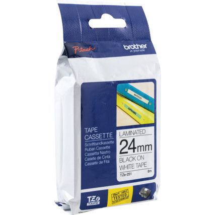 BROTHER TZE-251 24mm P-TOUCH TAPE BLACK/WHITE