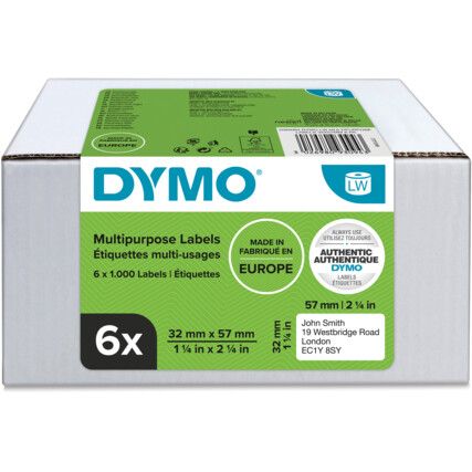 DYMO MULTI-PURPOSE LABELS 32 x57mm (PK-6)