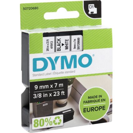 DYMO D1 TAPE 9mm BLACK ON WHITE