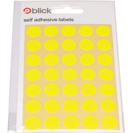 Self-Adhesive Round Labels, Fluorescent Yellow, 13mm Diameter (Pk-140)